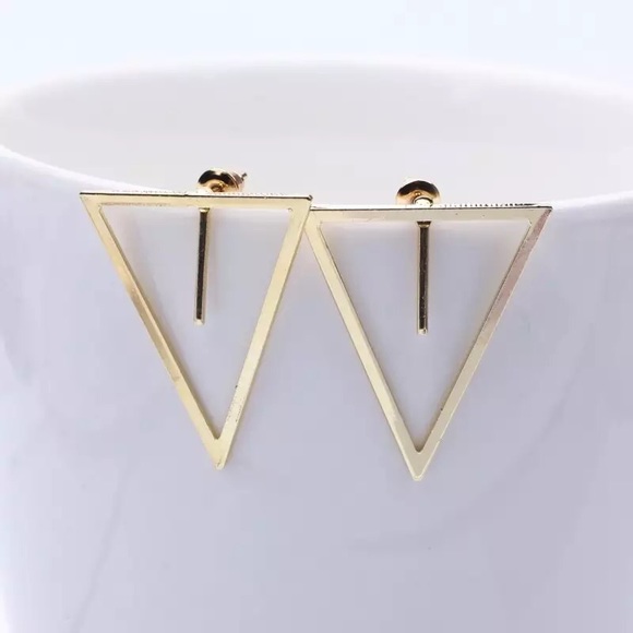 “Zara” Triangular Unique Geometric Edgy Stud Gold Minimalist Statement Earrings - Picture 3 of 5
